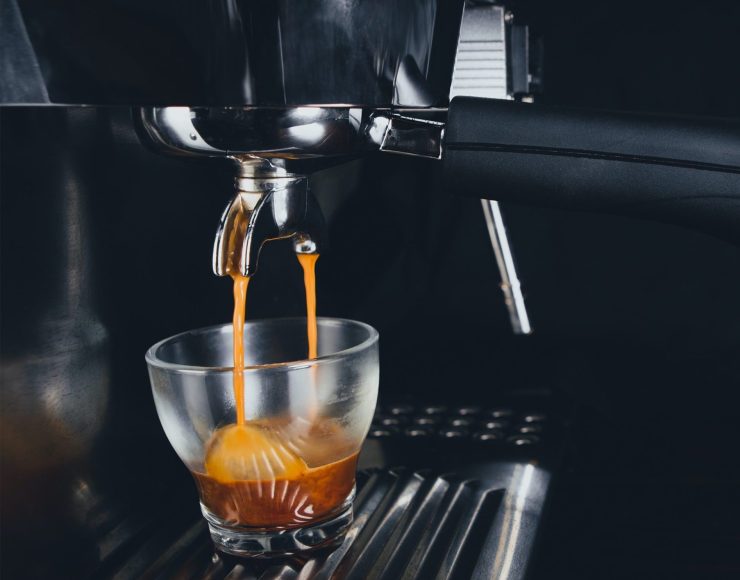 triple espresso pulled in wide glass cup
