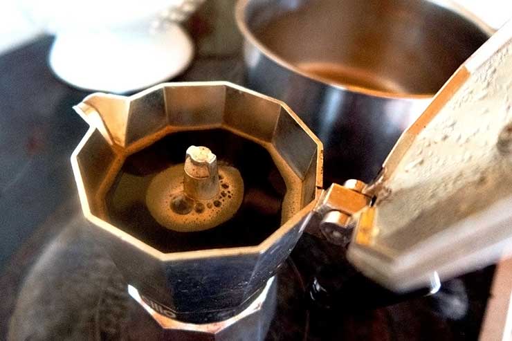 brewing stovetop espresso in a moka pot