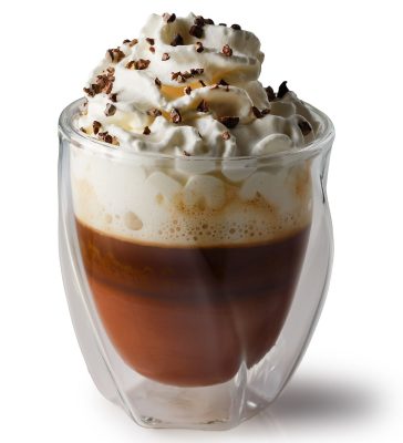 espresso con panna in a glass demitasse