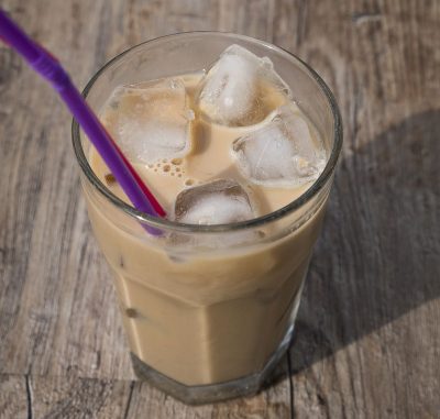 iced latte in a tall glass