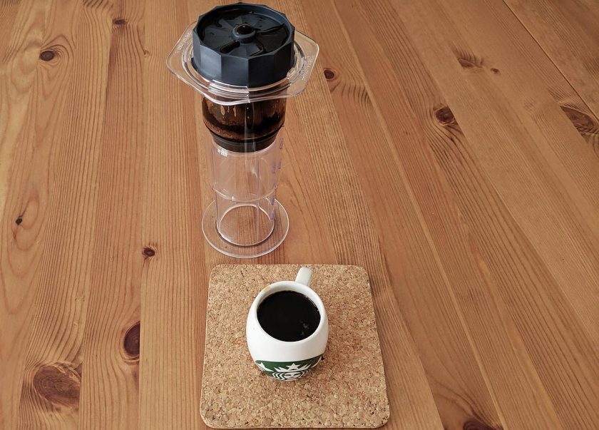 aeropress in espresso cup ready to serve