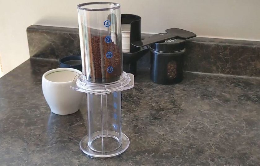 inverted aeropress ready to brew