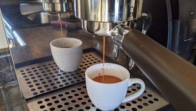 pulling a triple espresso shot with a naked portafilter