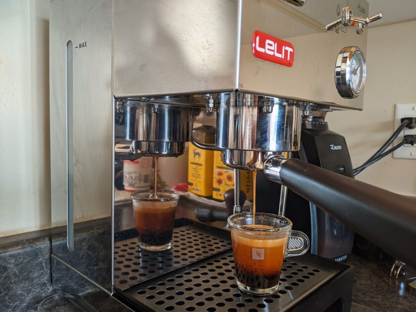 pulling espresso shot with an lelit espresso machine