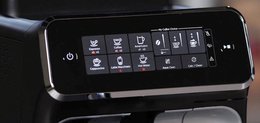 menu of a super automatic espresso machine