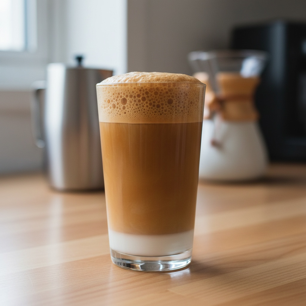 How to make a galão at home — espresso and milk in a tall glass